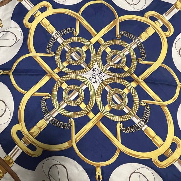 100% Authentic Hermes Nautical Blue and Gold Scarf